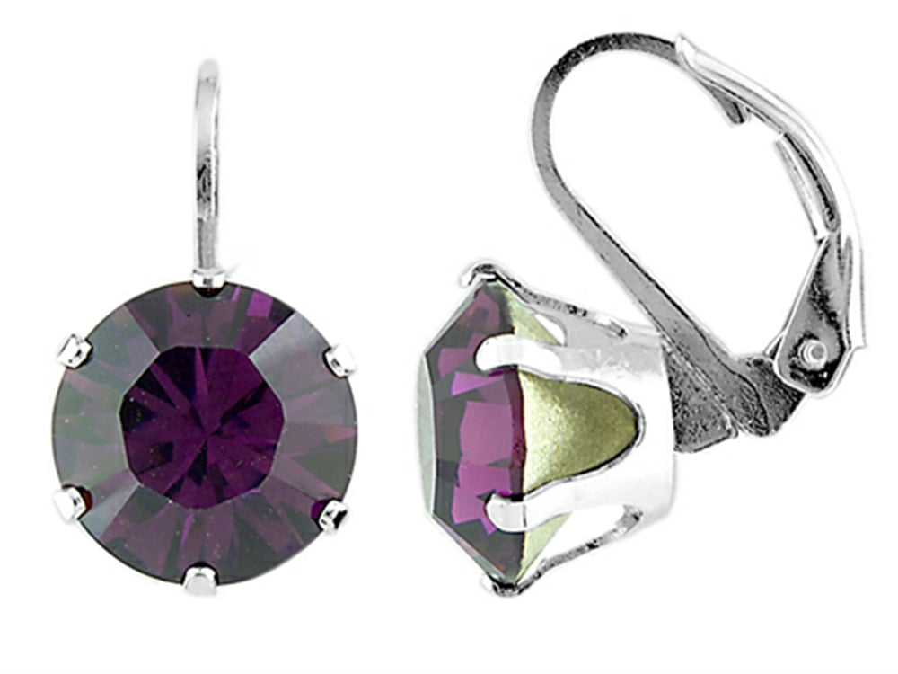 Color Craft 10.5mm Round Genuine Crystal Amethyst Color Lever Back Earrings