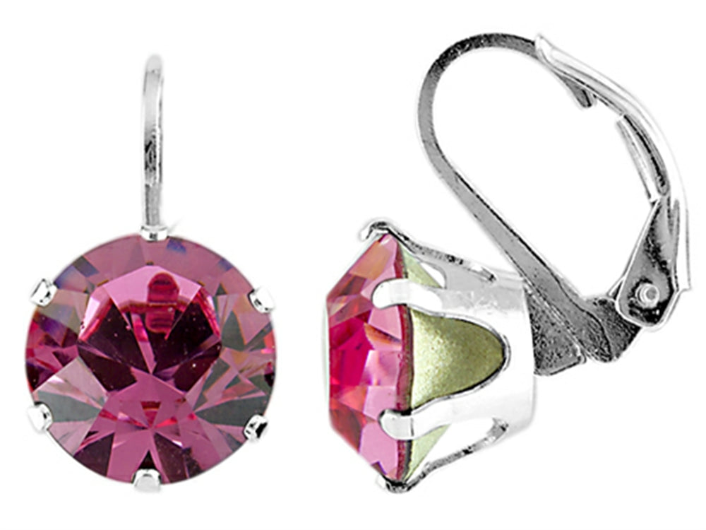 Color Craft 10.5mm Round Rose Color Genuine Crystal Lever Back Earrings