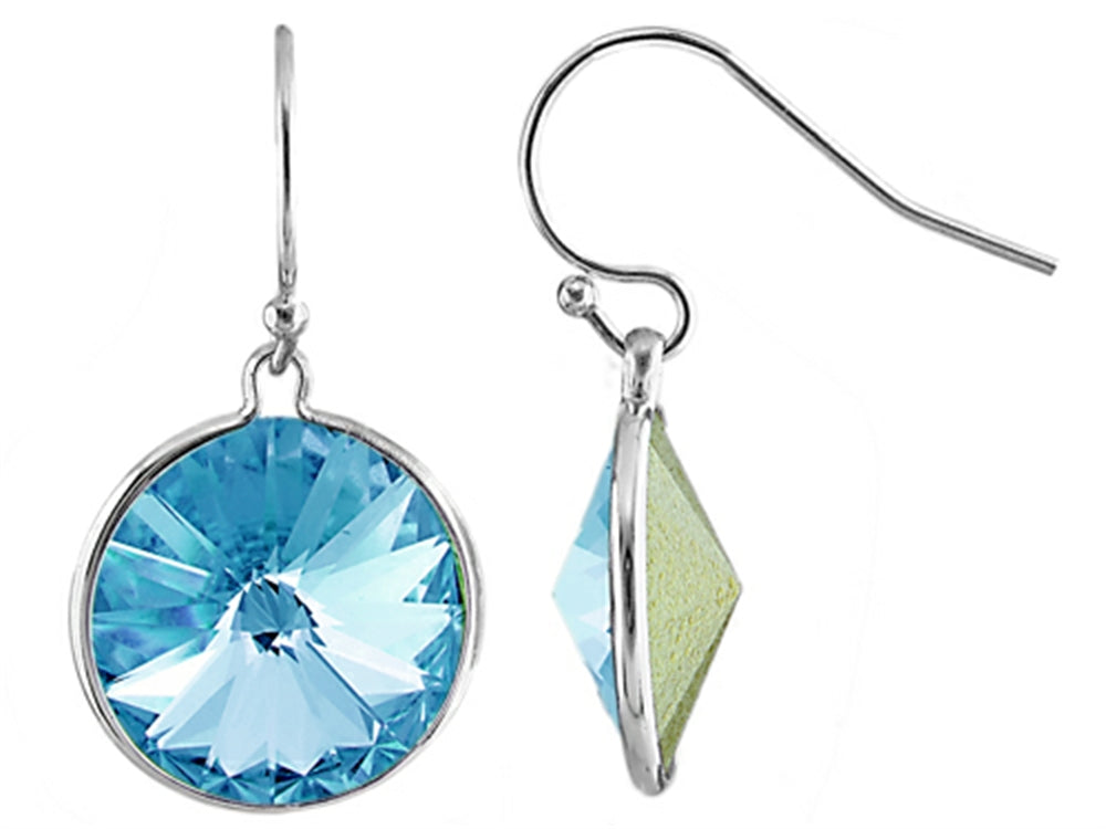 Color Craft 14mm Round Genuine Crystal Aquamarine Color Drop Ball Ear Wire Earrings