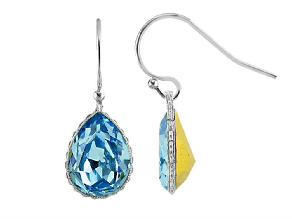 Color Craft 14x10mm Pear Shape Light Blue Genuine Crystal Aquamarine Color Drop Ear Wire Earrings