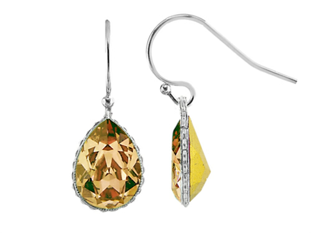 Color Craft 14x10mm Pear Shape Golden Crystal Drop Ear Wire Earrings