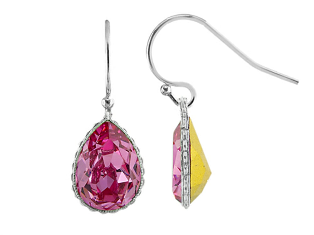 Color Craft 14x10mm Pear Shape Rose Genuine Crystal Ear Wire Earrings