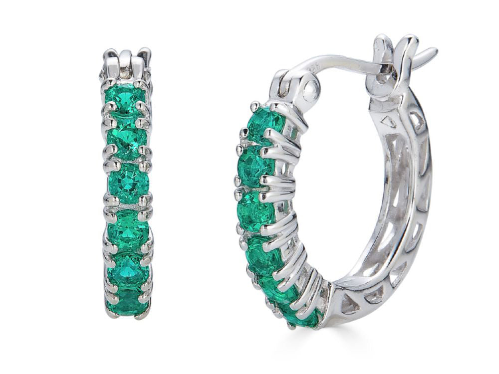 FJC Finejewelers Sterling Silver Created Emerald Small Hoop Earrings
