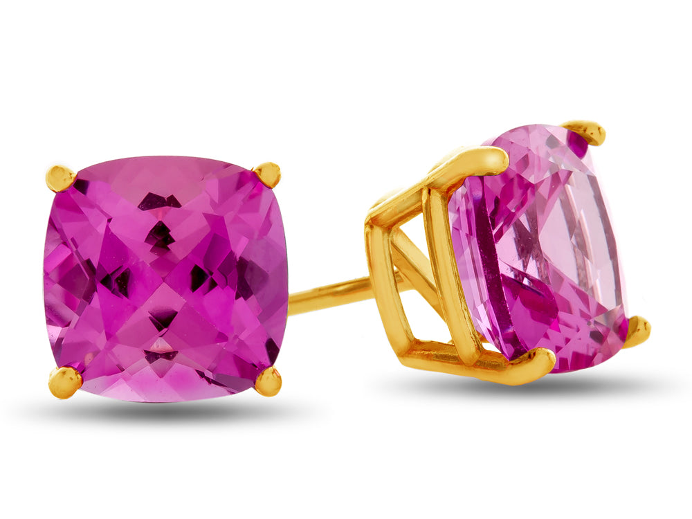 FJC Finejewelers 7x7mm Cushion-Cut Created Pink Sapphire Post-With-Friction-Back Stud Earrings
