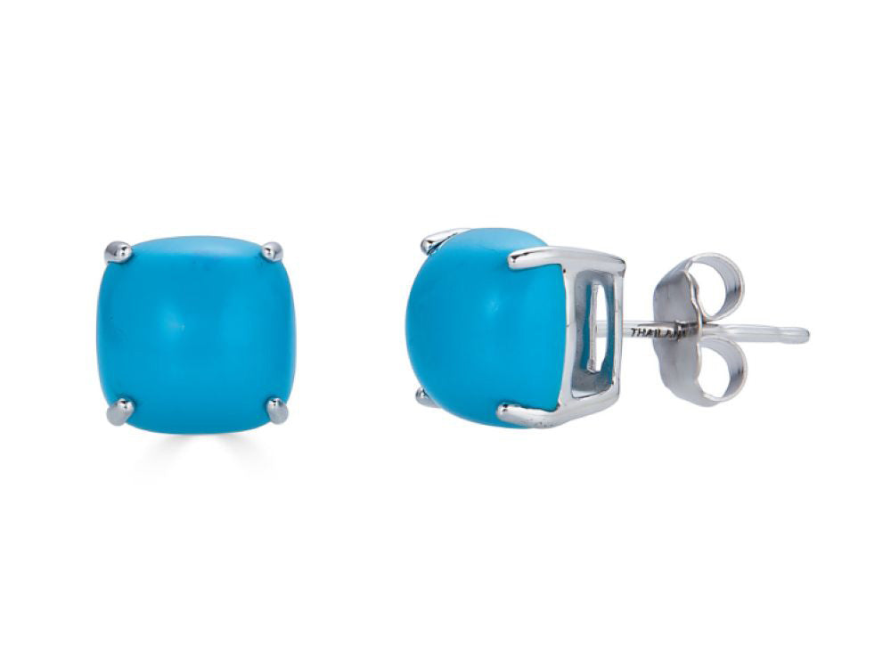 FJC Finejewelers 14k White Gold 7x7mm Cushion-Cut Compressed Turquoise Stud Earrings