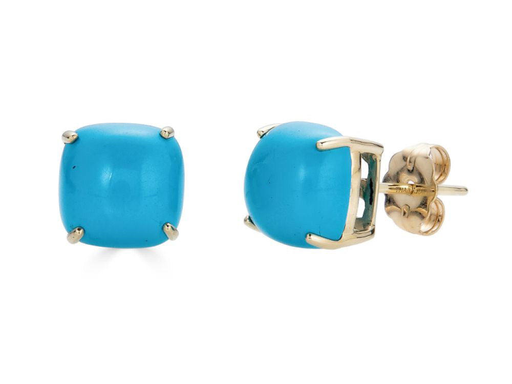 FJC Finejewelers 14k Yellow Gold 7x7mm Cushion-Cut Compressed Turquoise Stud Earrings