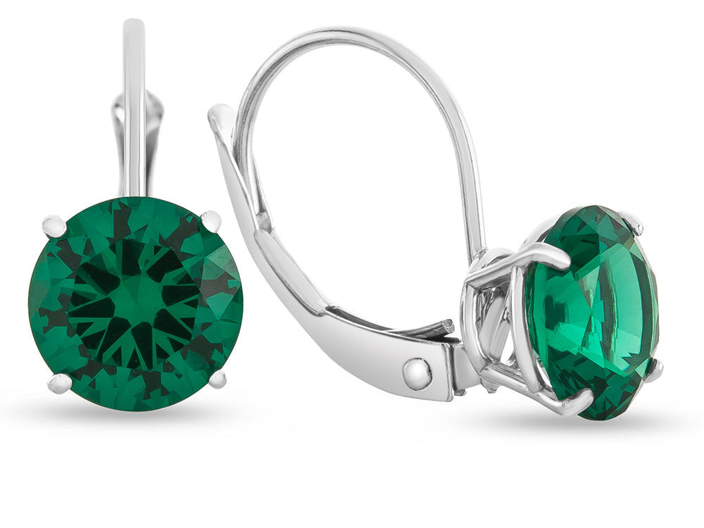 FJC Finejewelers 7x7mm Round Simulated Emerald Lever-back Drop Earrings