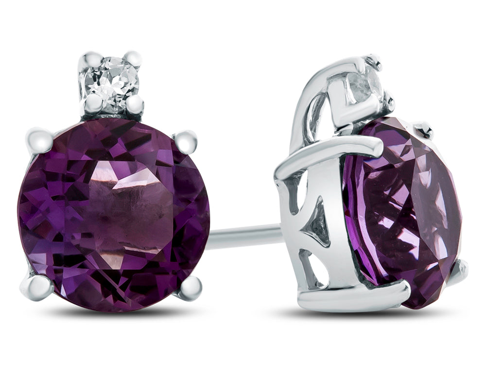 FJC Finejewelers 10k White Gold 7mm Round Amethyst with White Topaz Earrings