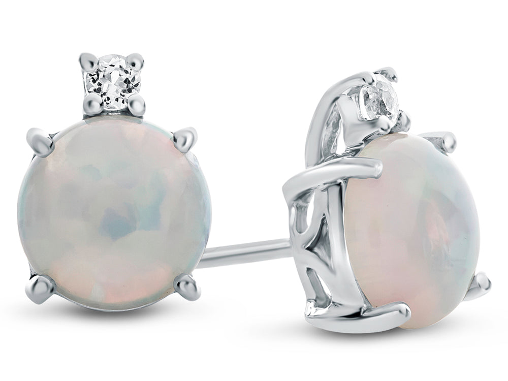FJC Finejewelers 10k White Gold 7mm Round Created Opal with White Topaz Earrings