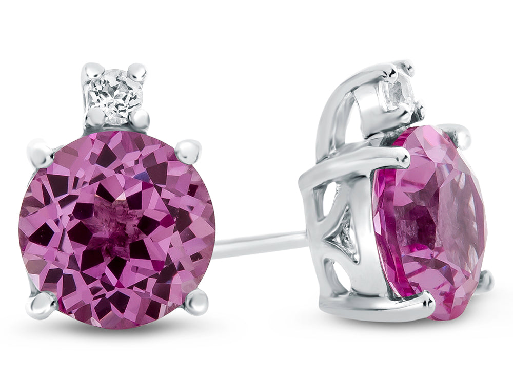 FJC Finejewelers 10k White Gold 7mm Round Created Pink Sapphire with White Topaz Earrings