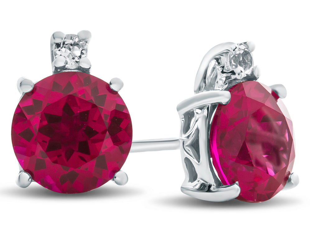 FJC Finejewelers 10k White Gold 7mm Round Created Ruby with White Topaz Earrings