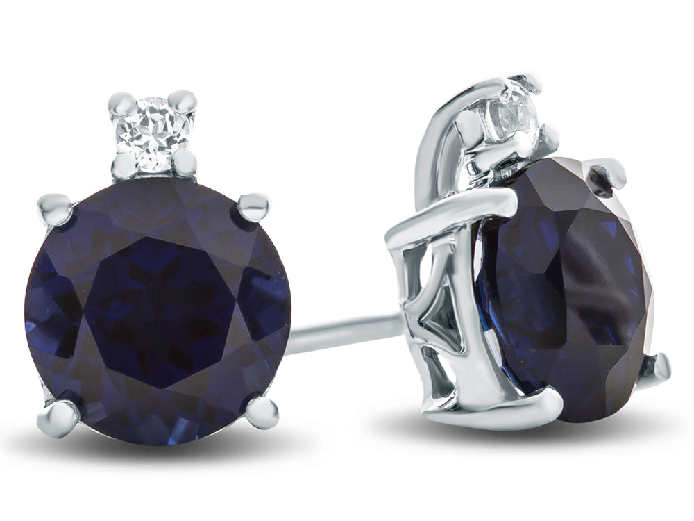 FJC Finejewelers 10k White Gold 7mm Round Created Blue Sapphire with White Topaz Earrings