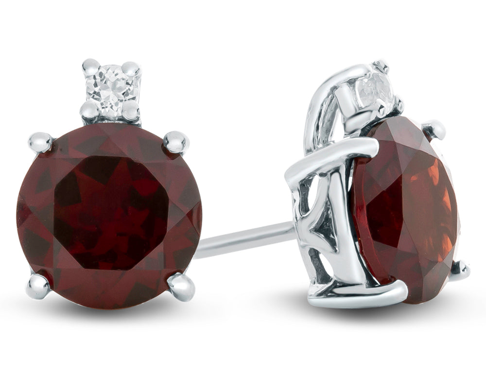 FJC Finejewelers 10k White Gold 7mm Round Garnet with White Topaz Earrings