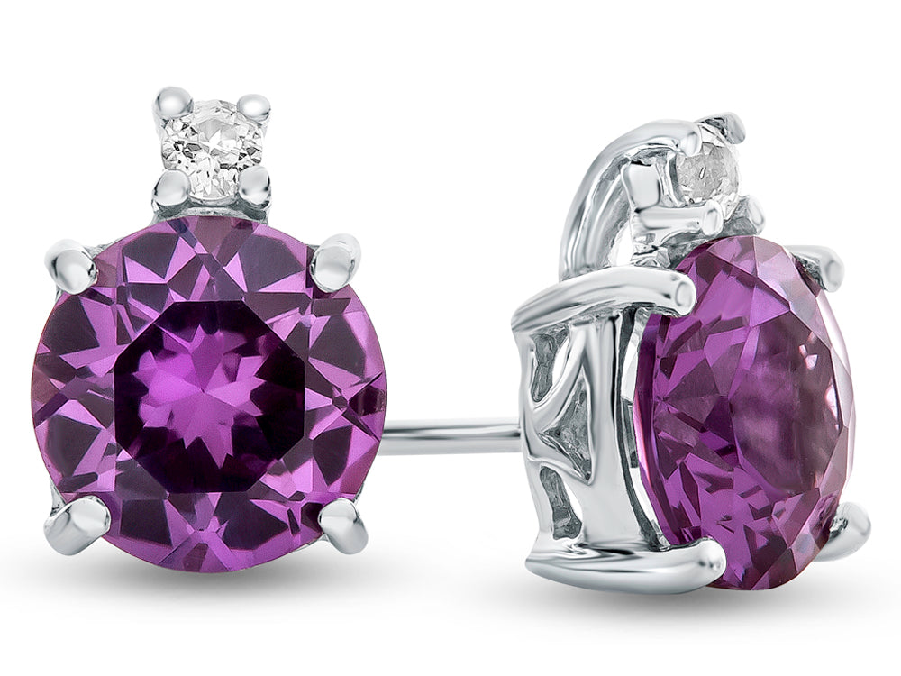 FJC Finejewelers 10k White Gold 7mm Round Simulated Alexandrite with White Topaz Earrings