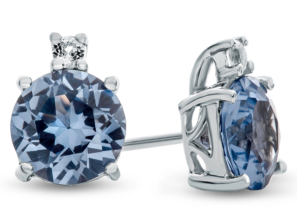 FJC Finejewelers 10k White Gold 7mm Round Simulated Aquamarine with White Topaz Earrings