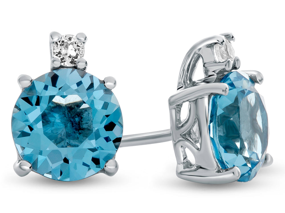 FJC Finejewelers 10k White Gold 7mm Round Swiss Blue Topaz with White Topaz Earrings