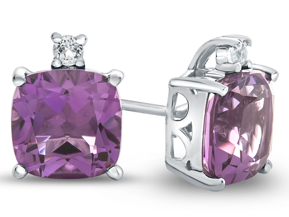 FJC Finejewelers 10k White Gold 7mm Cushion-Cut Amethyst with White Topaz Earrings