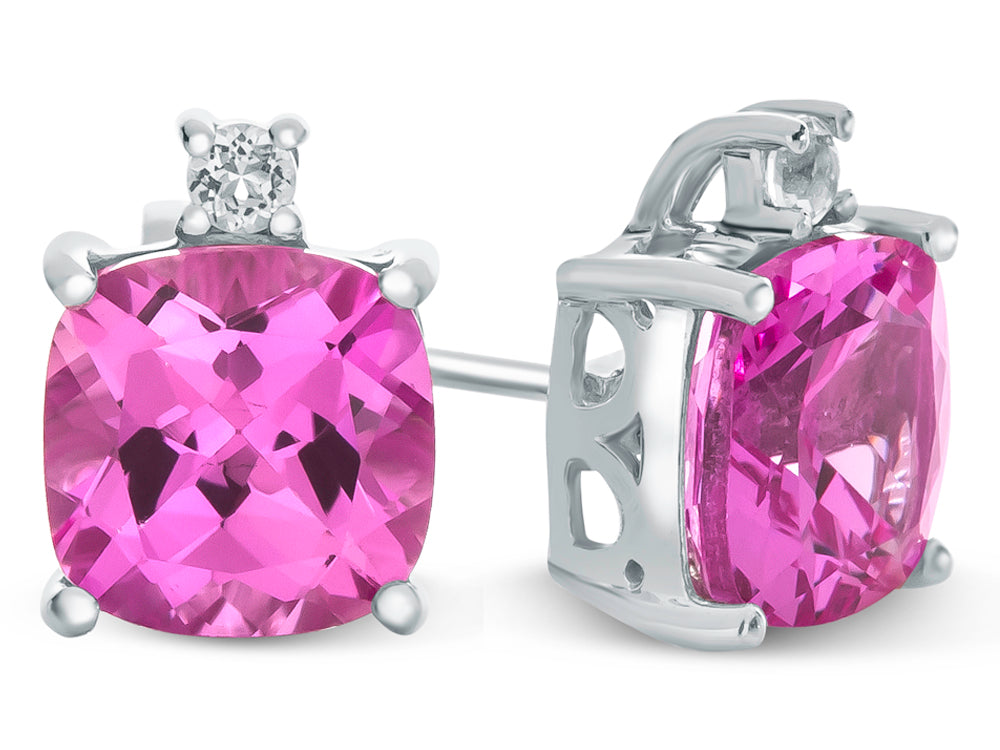 FJC Finejewelers 10k White Gold 7mm Cushion-Cut Created Pink Sapphire with White Topaz Earrings