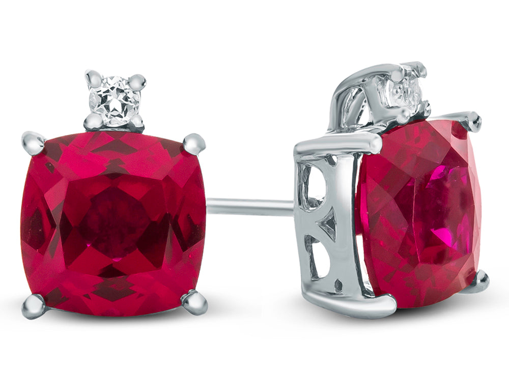 FJC Finejewelers 10k White Gold 7mm Cushion-Cut Created Ruby with White Topaz Earrings