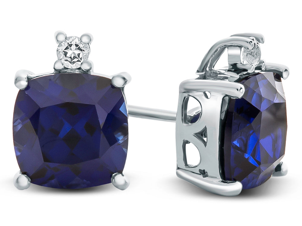 FJC Finejewelers 10k White Gold 7mm Cushion-Cut Created Blue Sapphire with White Topaz Earrings