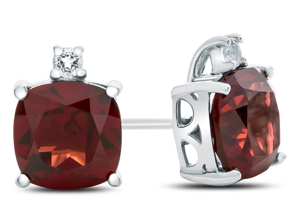 FJC Finejewelers 10k White Gold 7mm Cushion-Cut Garnet with White Topaz Earrings