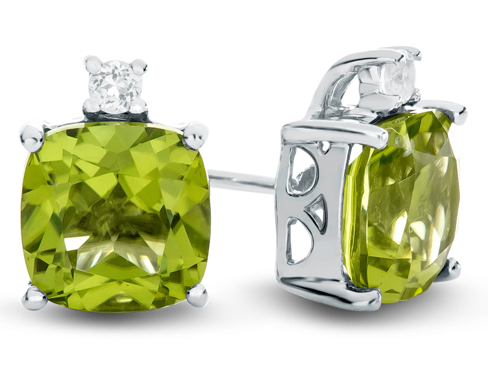 FJC Finejewelers 10k White Gold 7mm Cushion-Cut Peridot with White Topaz Earrings