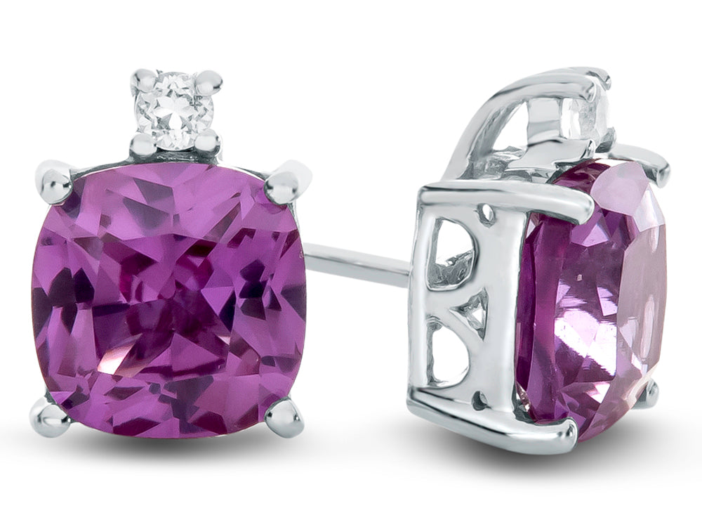 FJC Finejewelers 10k White Gold 7mm Cushion-Cut Simulated Alexandrite with White Topaz Earrings