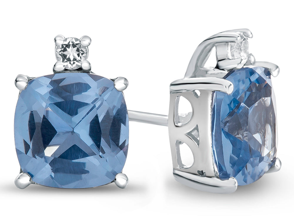FJC Finejewelers 10k White Gold 7mm Cushion-Cut Simulated Aquamarine with White Topaz Earrings