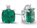 FJC Finejewelers 10k White Gold 7mm Cushion-Cut Simulated Emerald with White Topaz Earrings