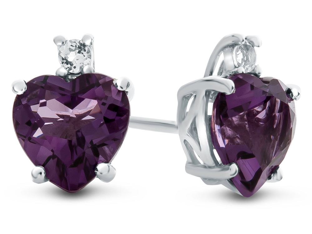 FJC Finejewelers 10k White Gold 7mm Heart Shaped Amethyst with White Topaz Earrings