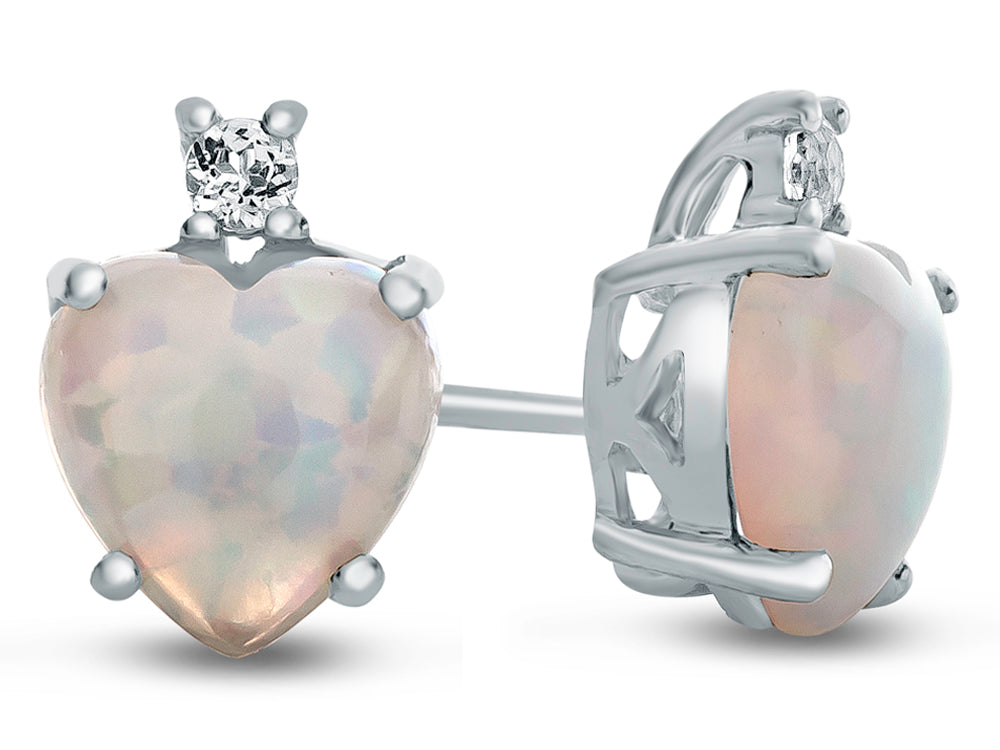 FJC Finejewelers 10k White Gold 7mm Heart Shaped Created Opal with White Topaz Earrings