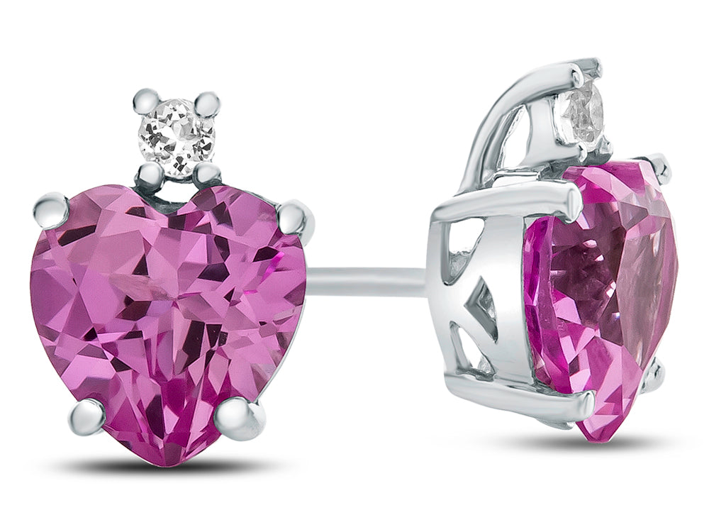 FJC Finejewelers 10k White Gold 7mm Heart Shaped Created Pink Sapphire with White Topaz Earrings