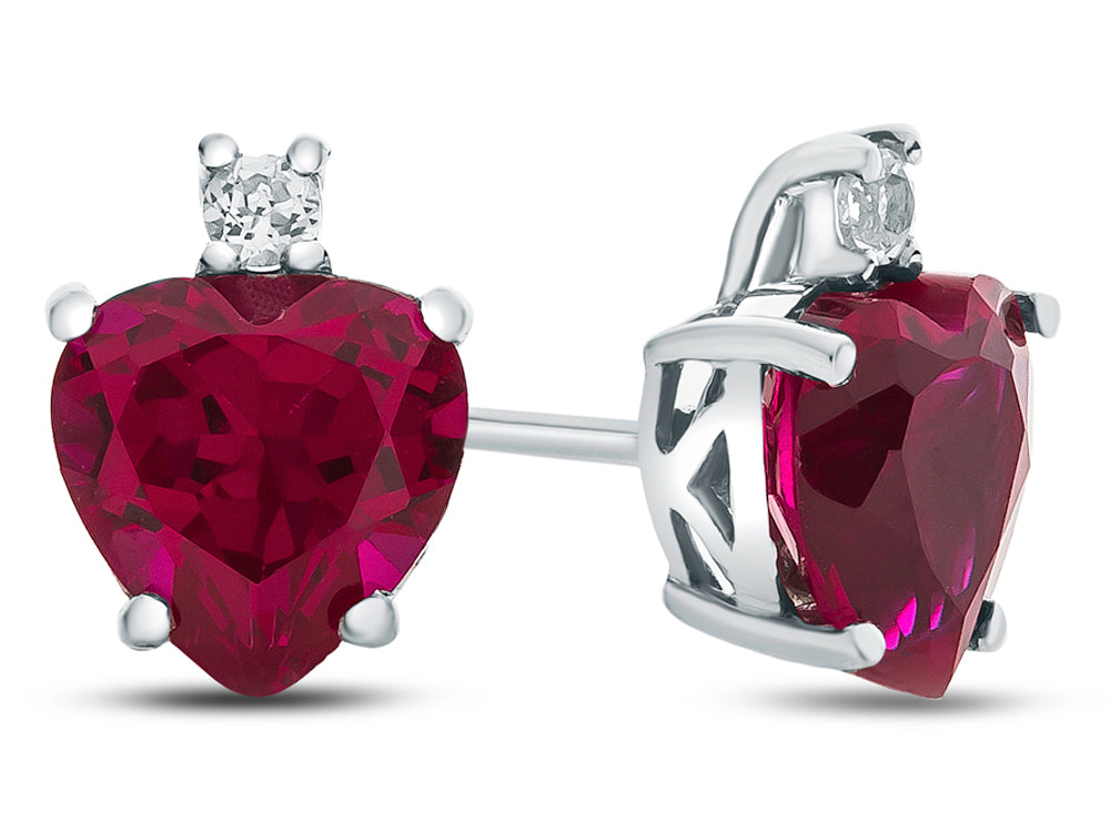 FJC Finejewelers 10k White Gold 7mm Heart Shaped Created Ruby with White Topaz Earrings