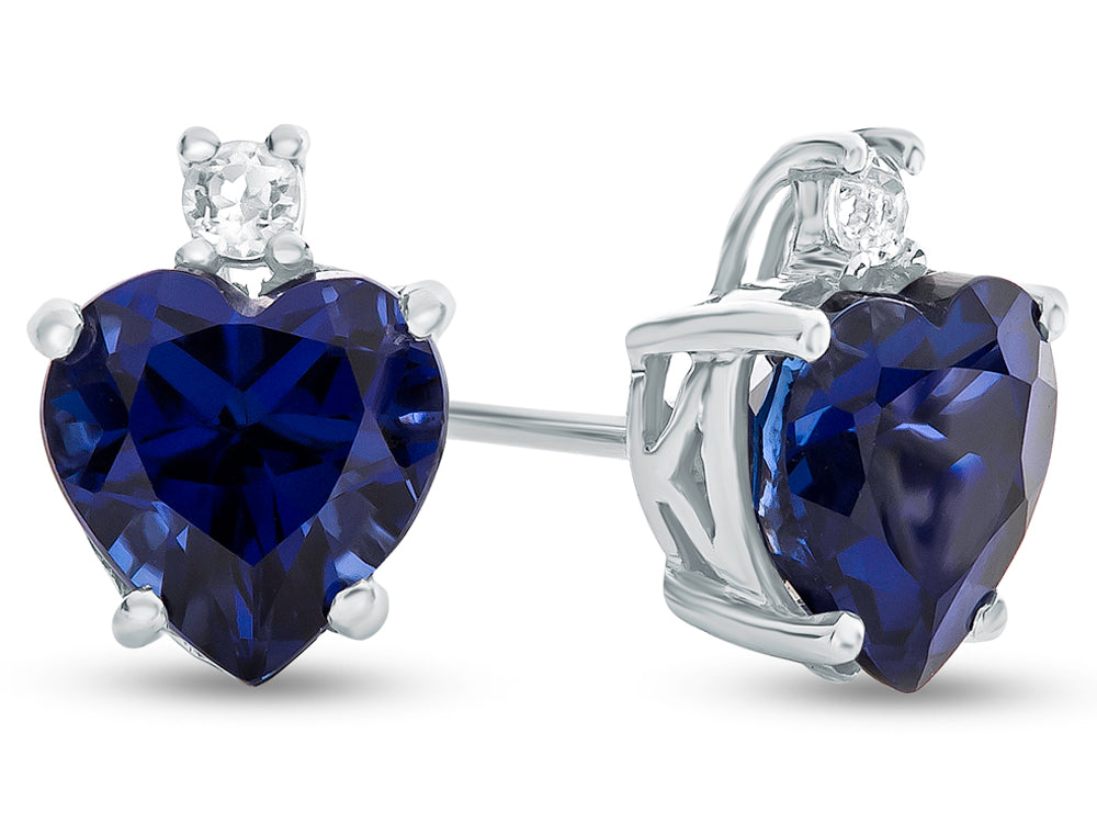 FJC Finejewelers 10k White Gold 7mm Heart Shaped Created Blue Sapphire with White Topaz Earrings