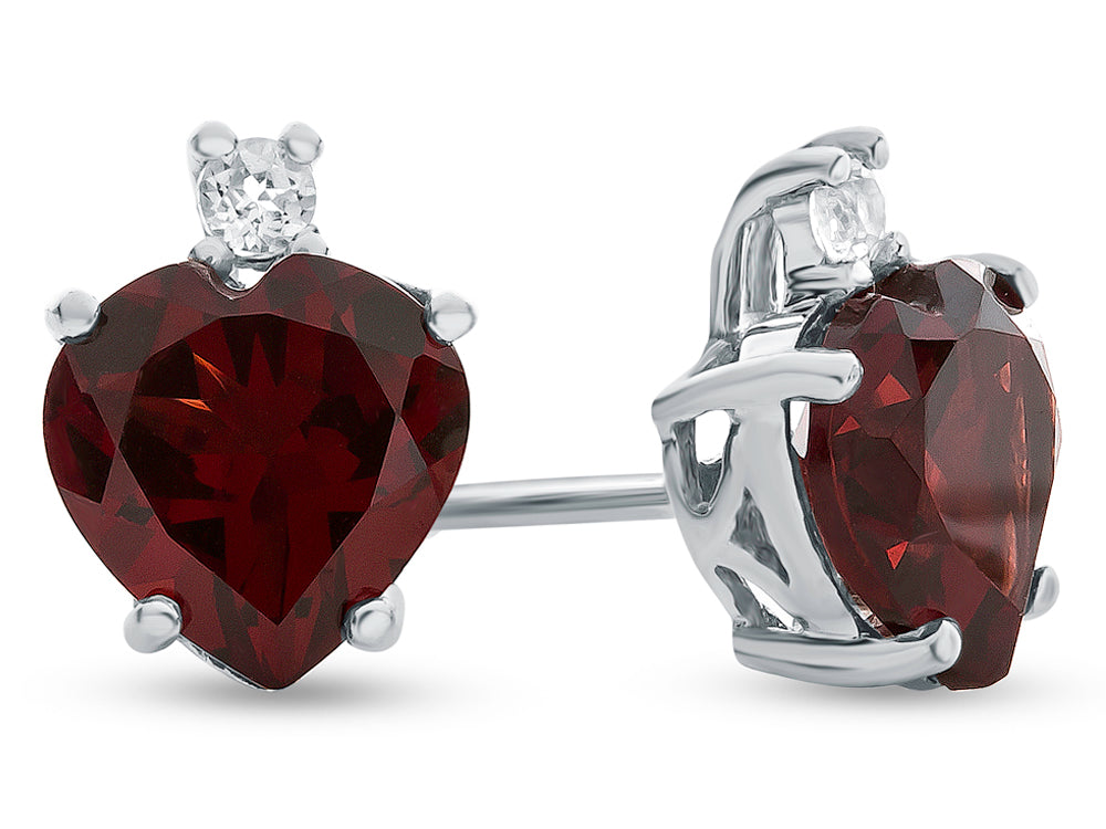 FJC Finejewelers 10k White Gold 7mm Heart Shaped Garnet with White Topaz Earrings