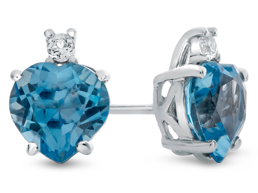FJC Finejewelers 10k White Gold 7mm Heart Shaped Swiss Blue Topaz with White Topaz Earrings