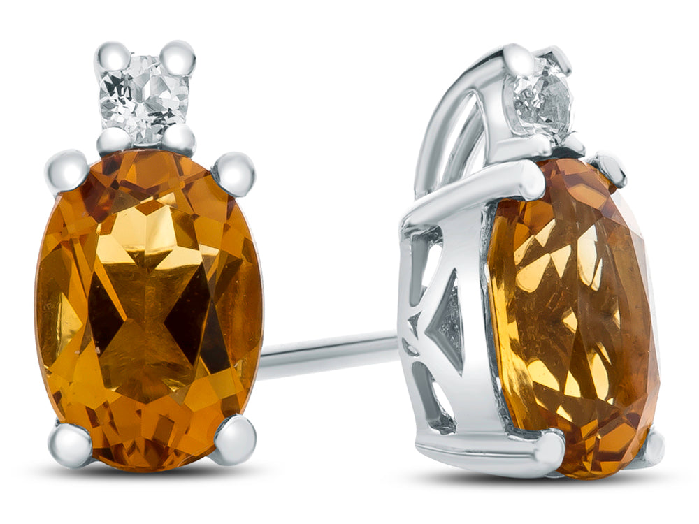 FJC Finejewelers 10k White Gold 7x5mm Oval Citrine with White Topaz Earrings