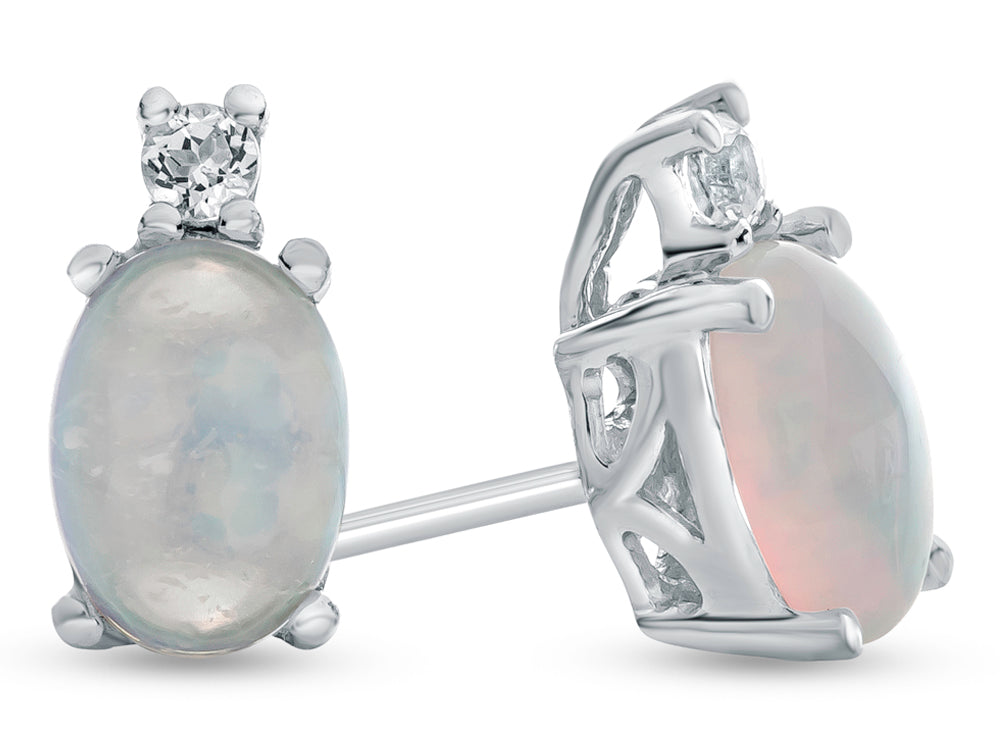 FJC Finejewelers 10k White Gold 7x5mm Oval Created Opal with White Topaz Earrings
