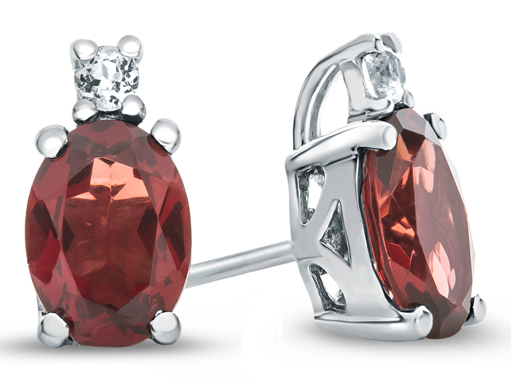 FJC Finejewelers 10k White Gold 7x5mm Oval Garnet with White Topaz Earrings