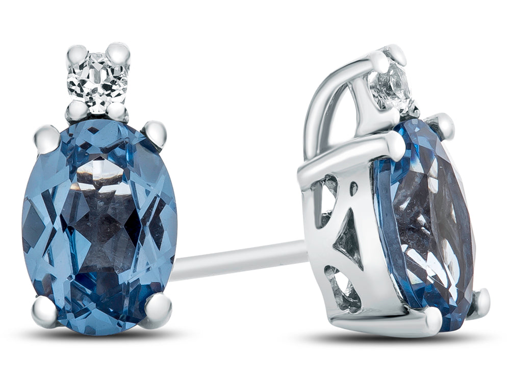 FJC Finejewelers 10k White Gold 7x5mm Oval Simulated Aquamarine with White Topaz Earrings