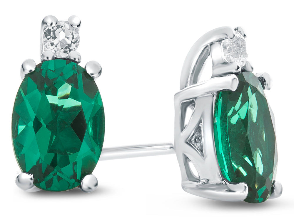 FJC Finejewelers 10k White Gold 7x5mm Oval Simulated Emerald with White Topaz Earrings