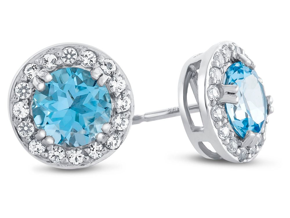 FJC Finejewelers 10k White Gold 6mm Round Swiss Blue Topaz with White Topaz accent stones Halo Earrings