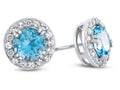 FJC Finejewelers 14k White Gold 6mm Round Swiss Blue Topaz with White Topaz accent stones Halo Earrings