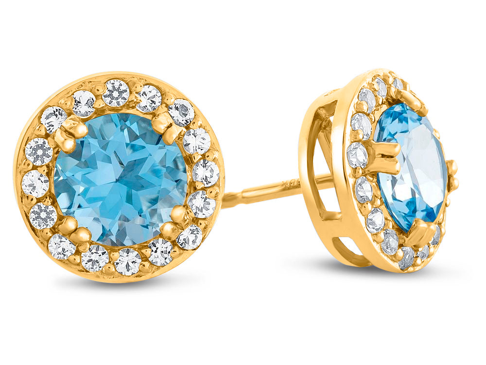 FJC Finejewelers 14k Yellow Gold 6mm Round Swiss Blue Topaz with White Topaz accent stones Halo Earrings