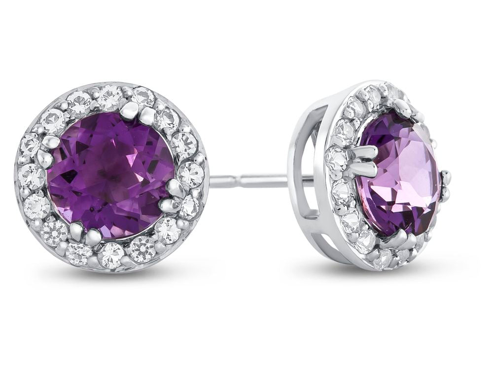 FJC Finejewelers 10k White Gold 6mm Round Amethyst with White Topaz accent stones Halo Earrings