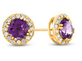 FJC Finejewelers 10k Yellow Gold 6mm Round Amethyst with White Topaz accent stones Halo Earrings