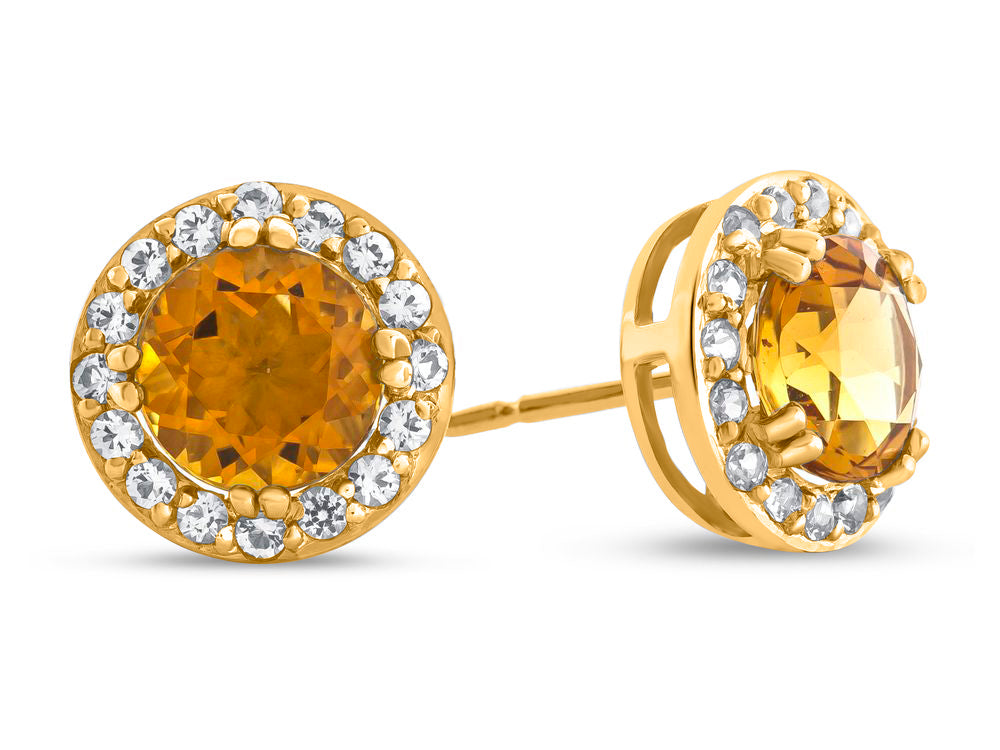 FJC Finejewelers 10k Yellow Gold 6mm Round Citrine with White Topaz accent stones Halo Earrings