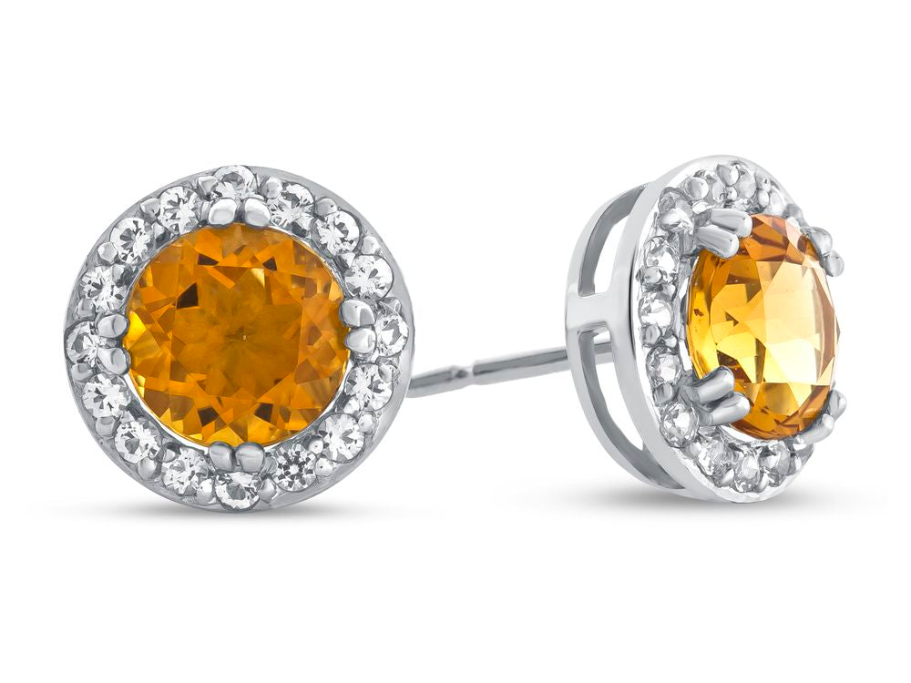 FJC Finejewelers 14k White Gold 6mm Round Citrine with White Topaz accent stones Halo Earrings