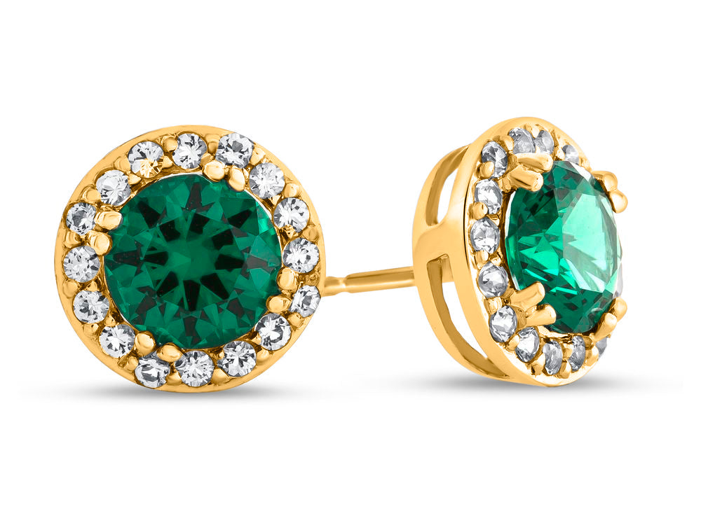 FJC Finejewelers 10k Yellow Gold 6mm Round Simulated Emerald with White Topaz accent stones Halo Earrings