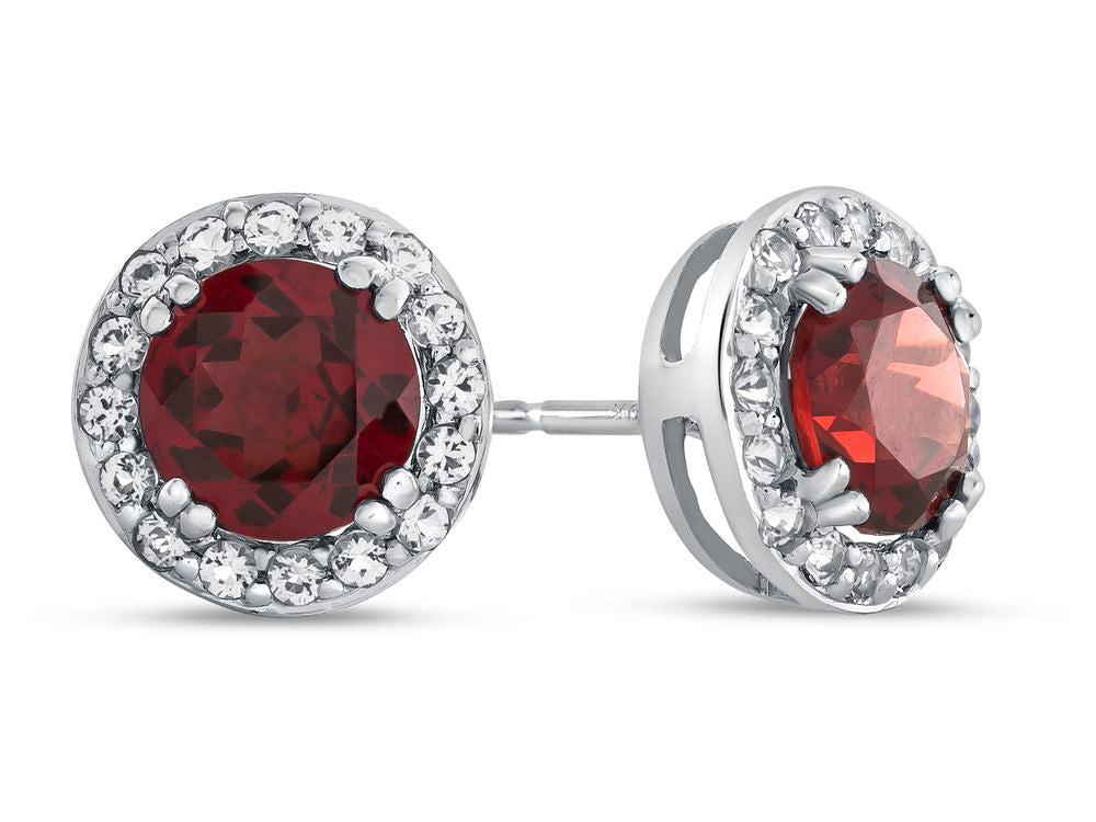 FJC Finejewelers 10k White Gold 6mm Round Garnet with White Topaz accent stones Halo Earrings